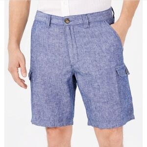 Tasso Elba Men's Linen Blend 9" Cargo Shorts Sz 40